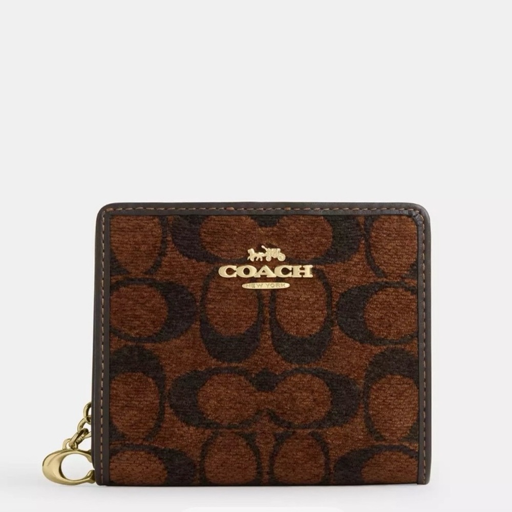 COACH Snap Wallet in Signature Chenille - Gold/Truffle - Picture 7 of 8